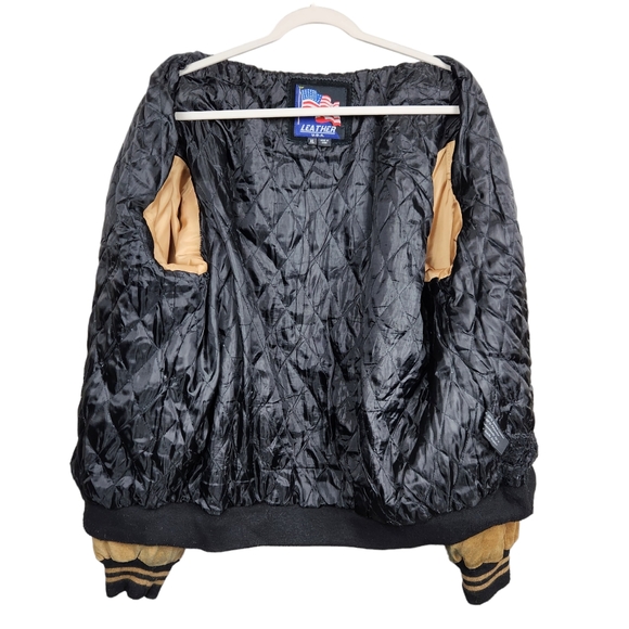 Vintage Leather Black Tan Suede Bomber Jacket Varsity Jacket Men's Size XL - Picture 4 of 6